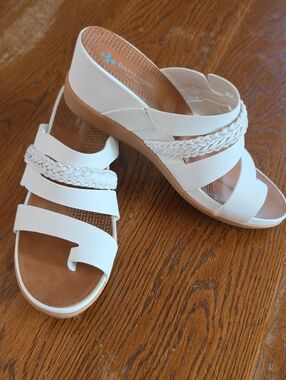 BareTraps White Braided-Strap Wedge Sandals